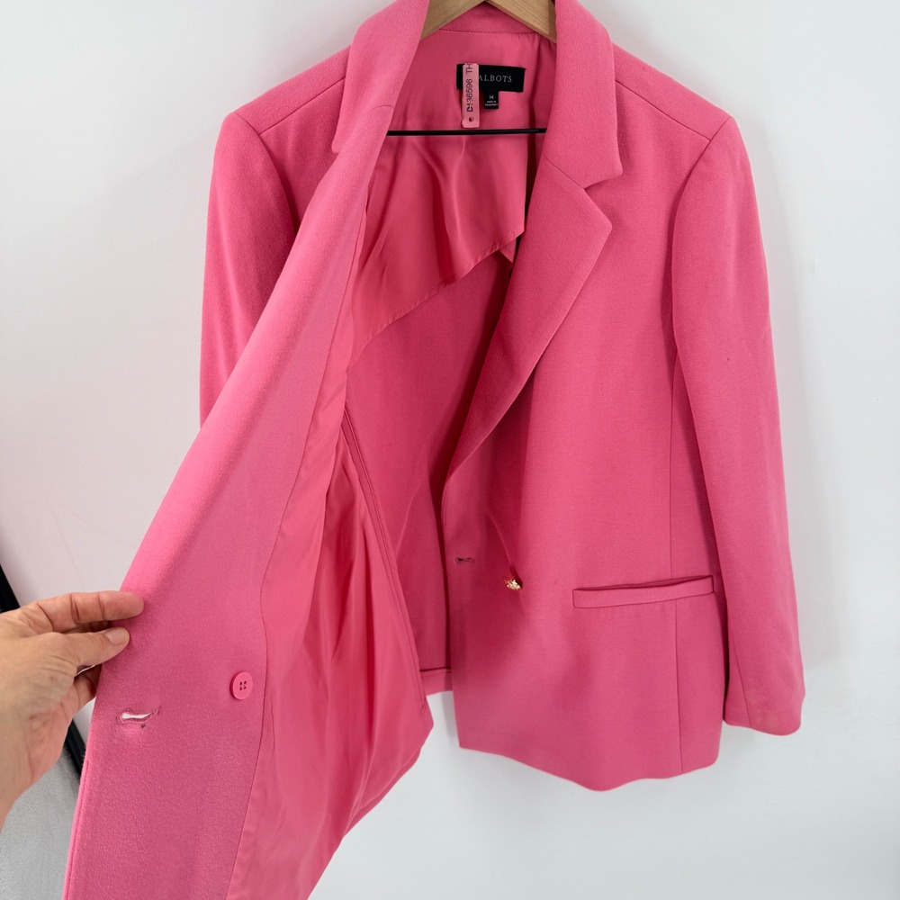 Talbots Double Breasted Blazer Pink Stretch Cotton Blend Gold Button Size 14 - Picture 5 of 8
